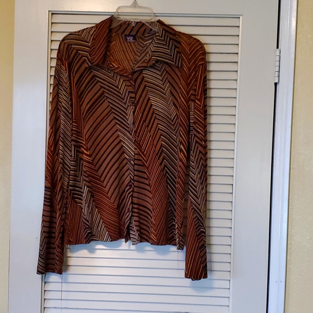 VINTAGE WILD CAT SHEER BUTTON DOWN TOP SIZE L